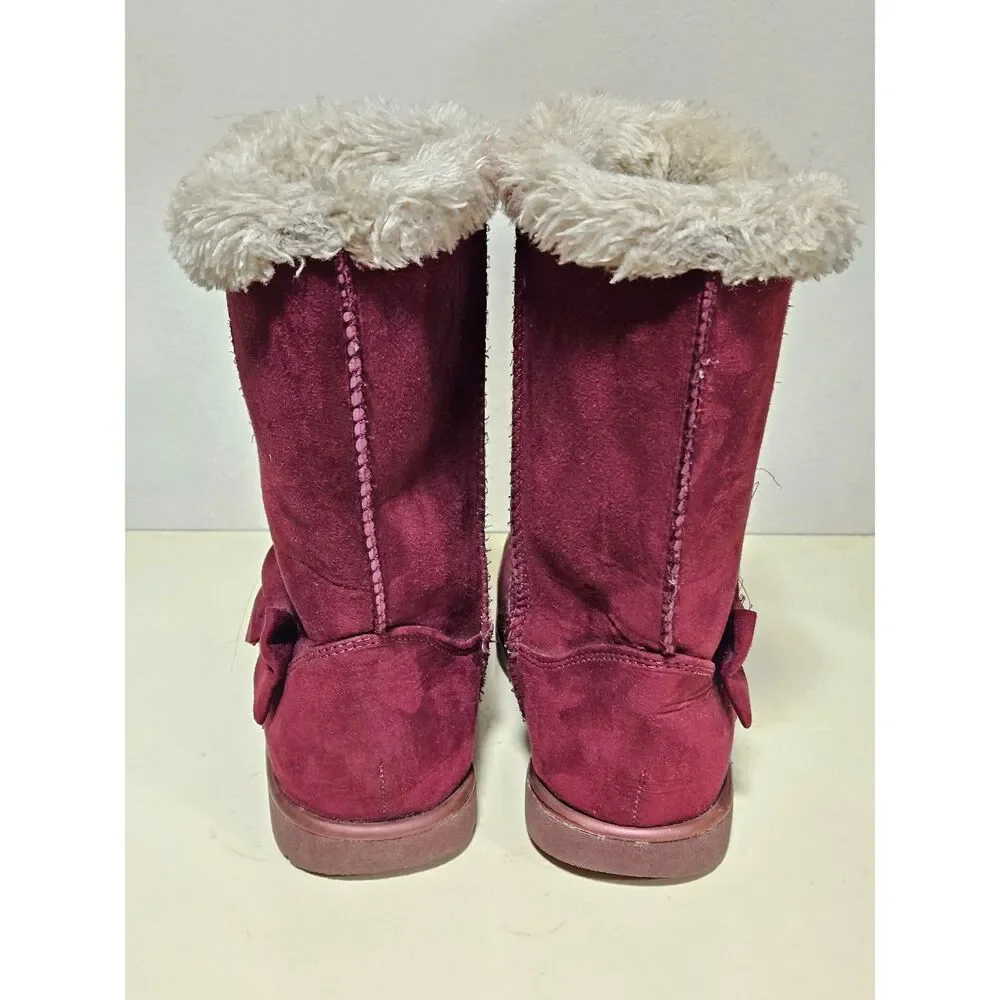 SO Sophia Burgundy Faux Fur Girls Winter Boots Side Bow Toddler Kid Size 2